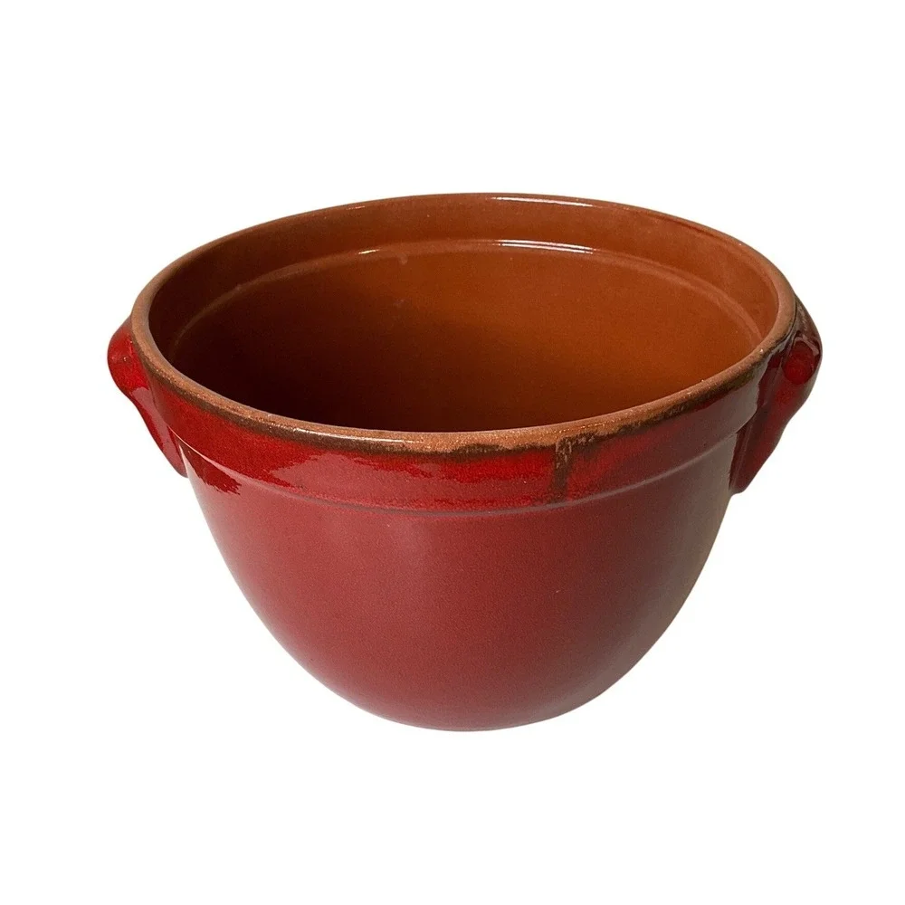 Tavola Bella Terracotta Pottery Stonewear Red Glazed Crock Pot Bowl Planter